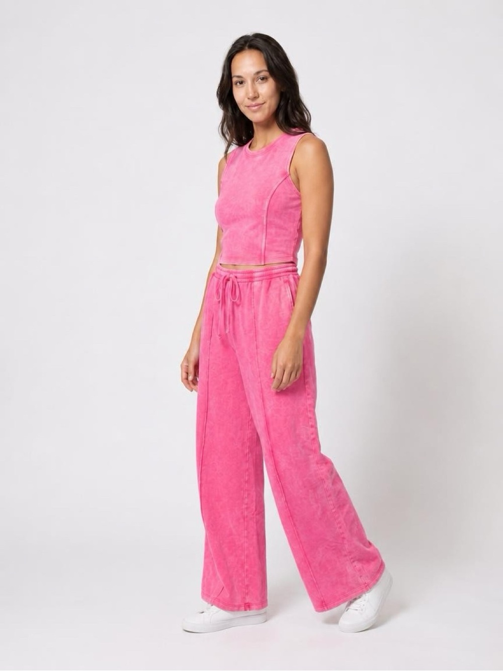 Women's Pink Wide-Leg Pants & Crop Tank Set